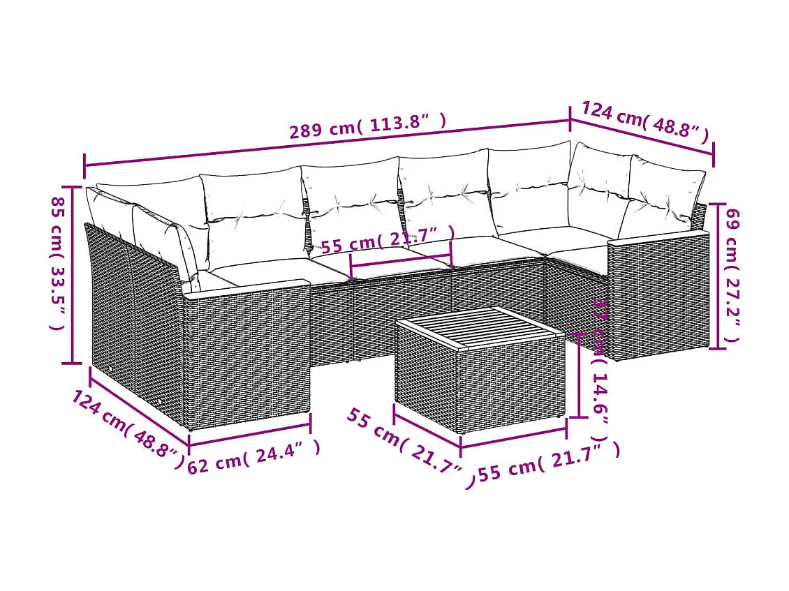 Set Divani da Giardino con Cuscini 8 pz Nero in Polyrattan