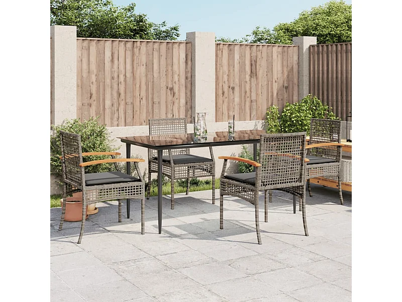 Ensemble à manger de jardin 5 pcs coussins gris résine tressée