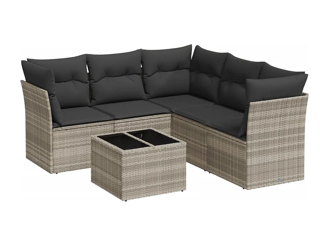 6-tlg. Garten-Sofagarnitur mit Kissen Hellgrau Poly Rattan