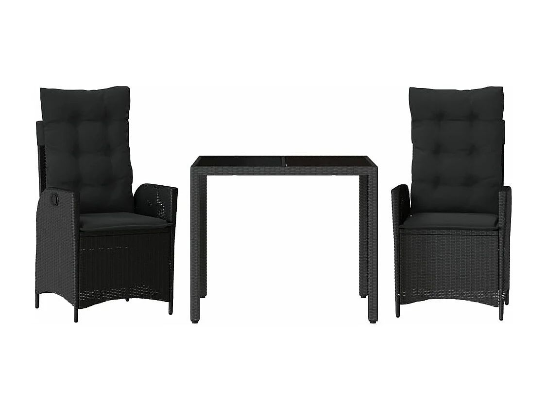 3-tlg. Garten-Essgruppe mit Kissen Schwarz Poly Rattan