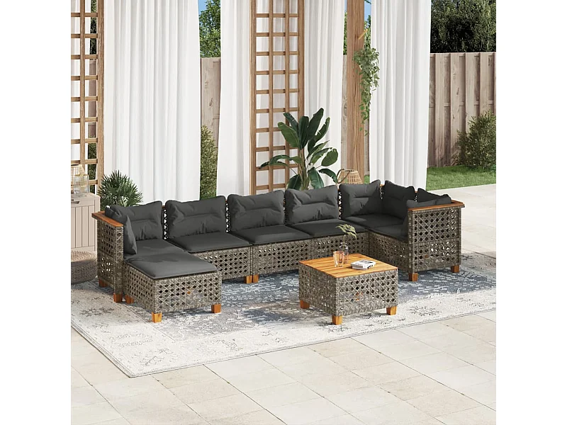 Salon de jardin 8 pcs avec coussins gris résine tressée