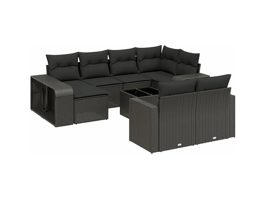 Salon de jardin 11 pcs avec coussins noir résine tressée