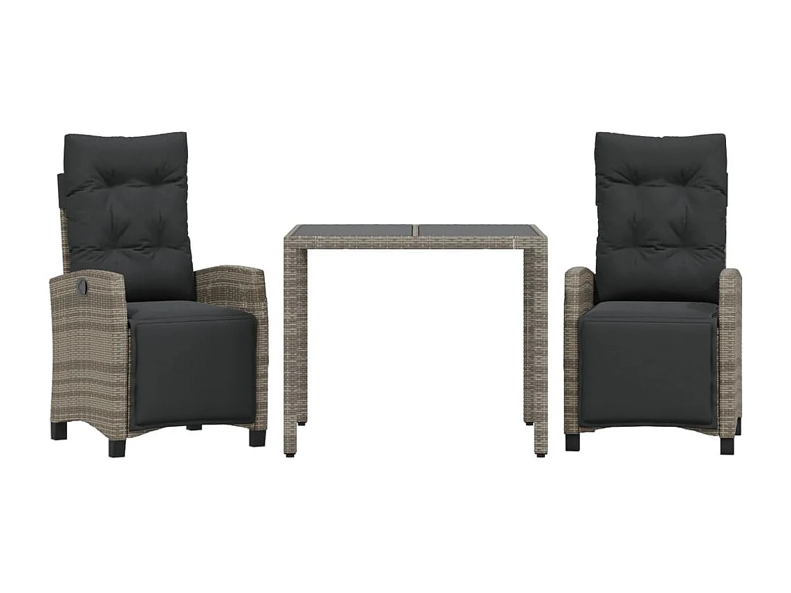 3-delige Tuinset met kussens poly rattan grijs