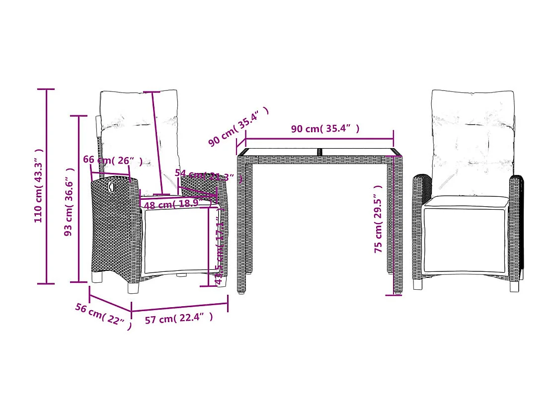 3-delige Tuinset met kussens poly rattan grijs