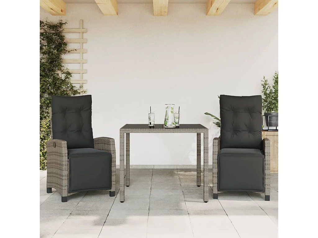 Ensemble à manger de jardin 3 pcs coussins gris résine tressée