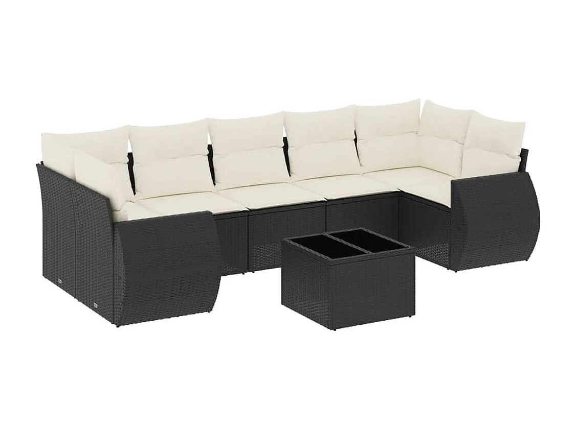 Set Divani da Giardino con Cuscini 8 pz Nero in Polyrattan