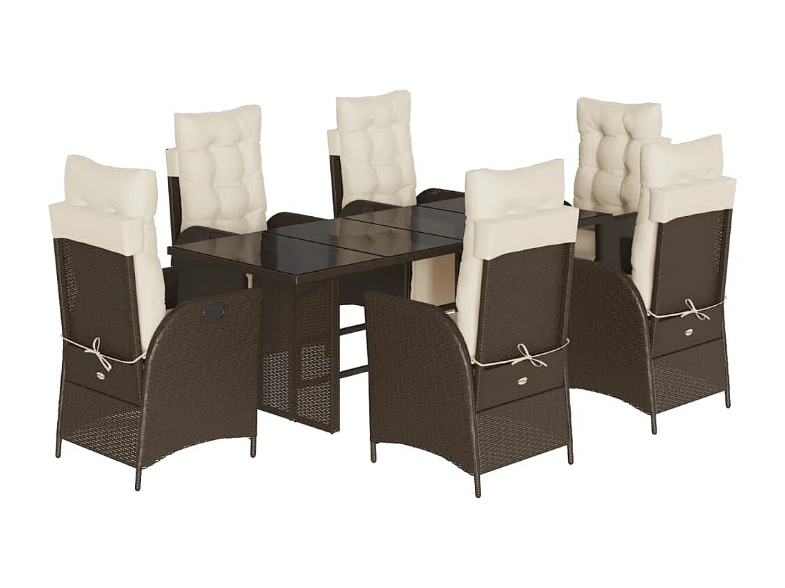 7-tlg. Garten-Essgruppe mit Kissen Braun Poly Rattan