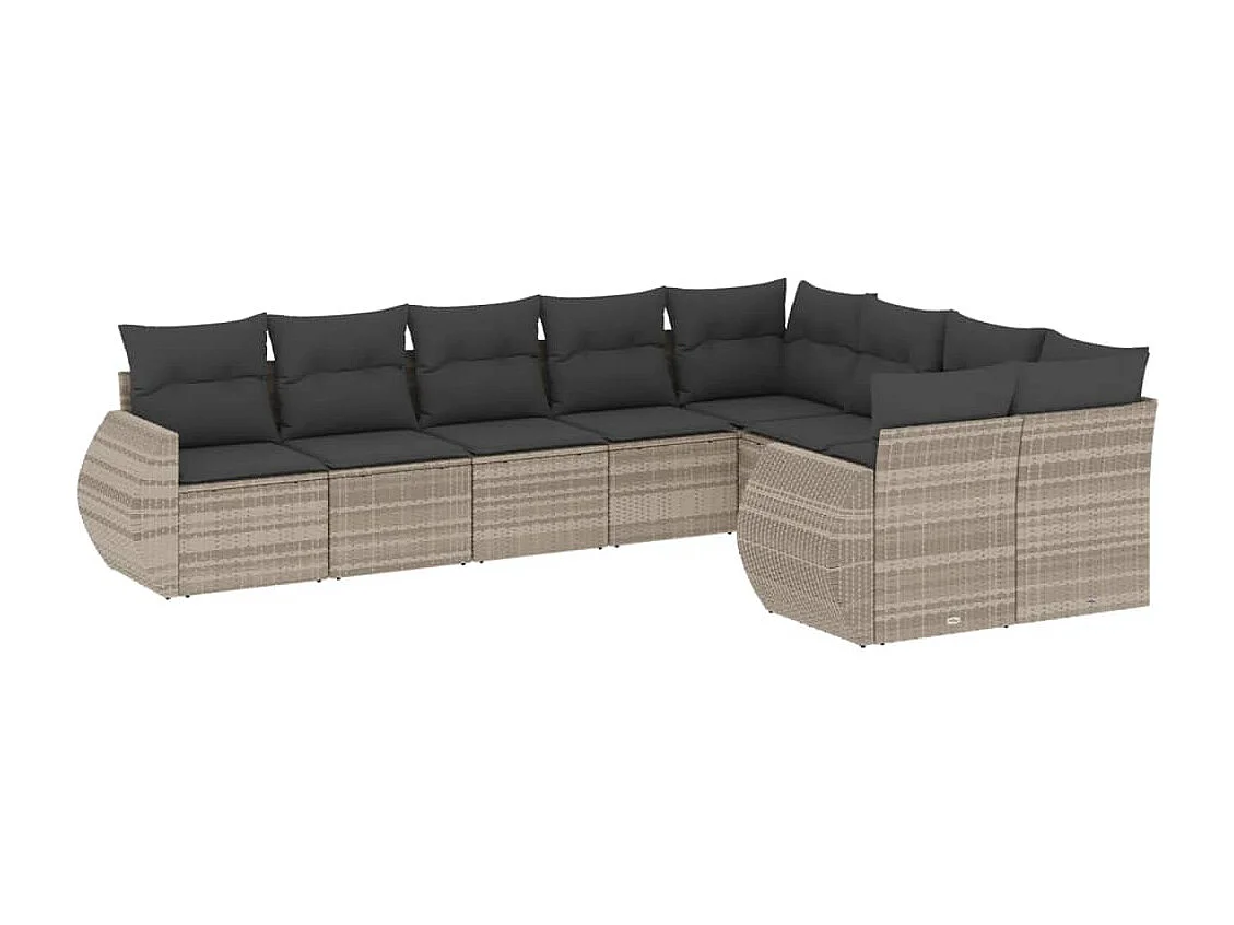 Set Divano da Giardino 9pz con Cuscini Grigio Chiaro Polyrattan
