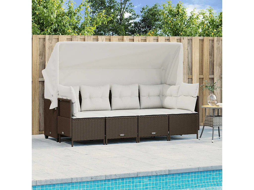 5-tlg. Garten-Sofagarnitur mit Kissen Braun Poly Rattan