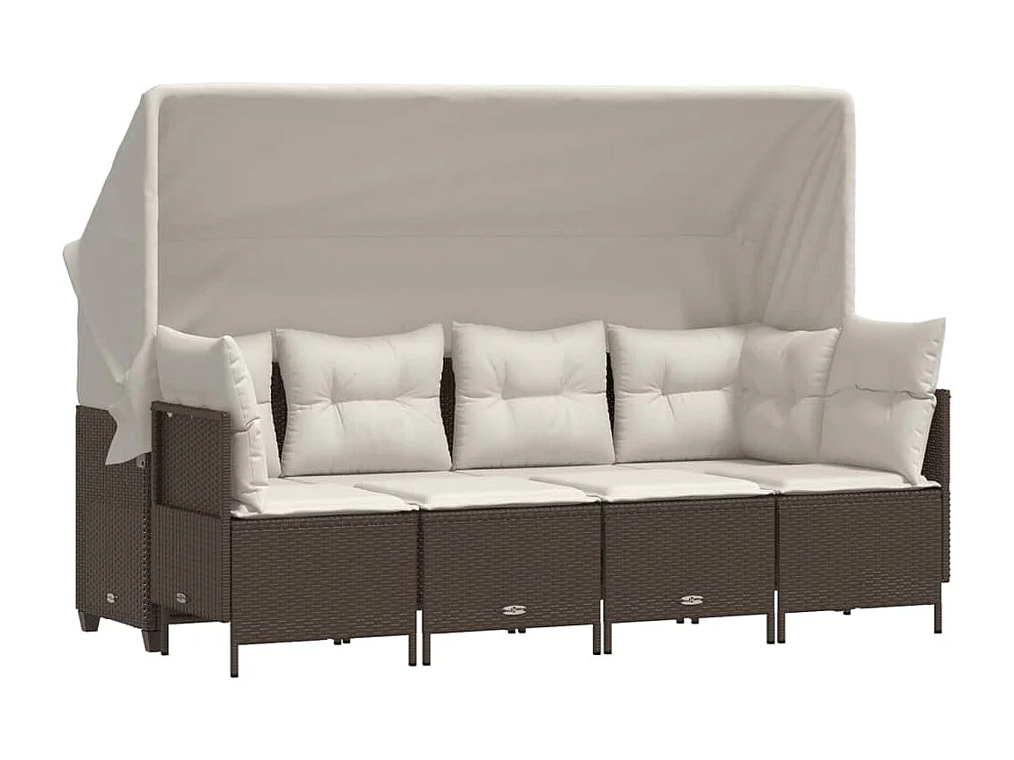 5-tlg. Garten-Sofagarnitur mit Kissen Braun Poly Rattan