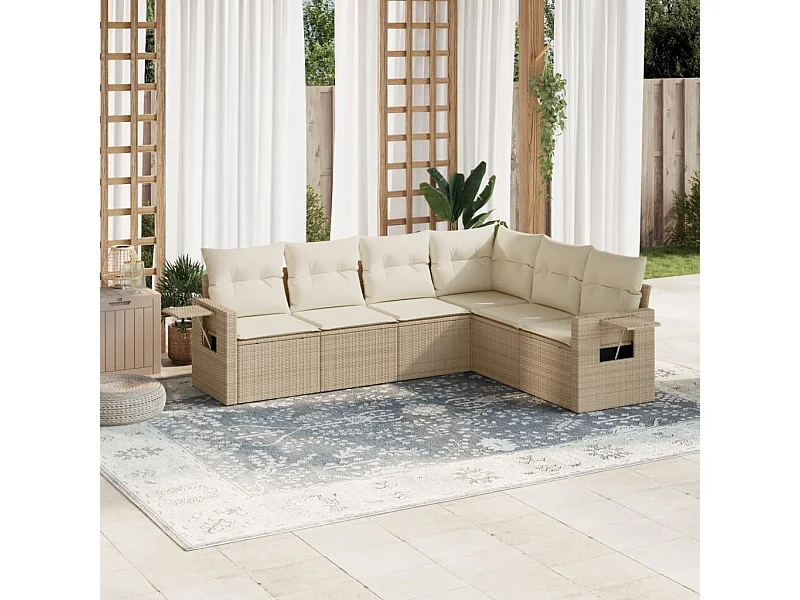 6-tlg. Garten-Sofagarnitur mit Kissen Beige Poly Rattan