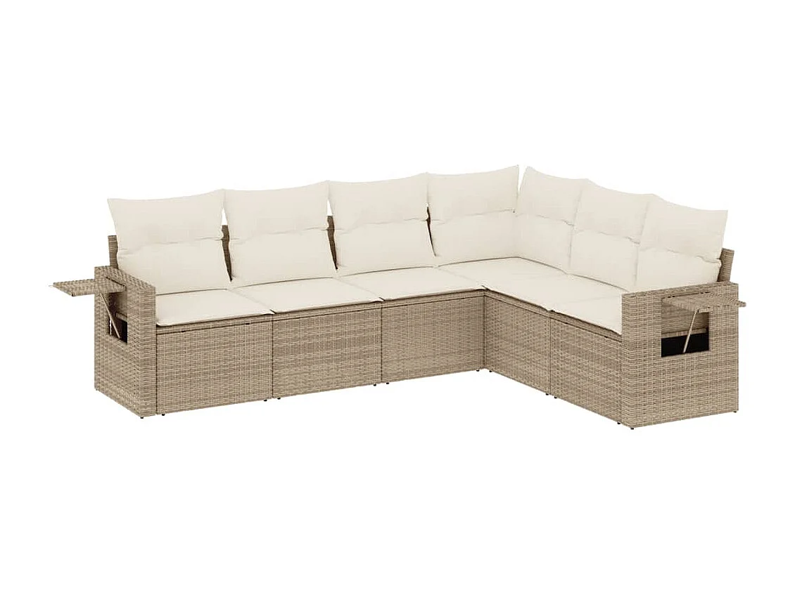 6-tlg. Garten-Sofagarnitur mit Kissen Beige Poly Rattan