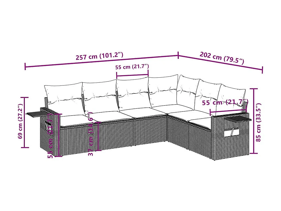 6-tlg. Garten-Sofagarnitur mit Kissen Beige Poly Rattan
