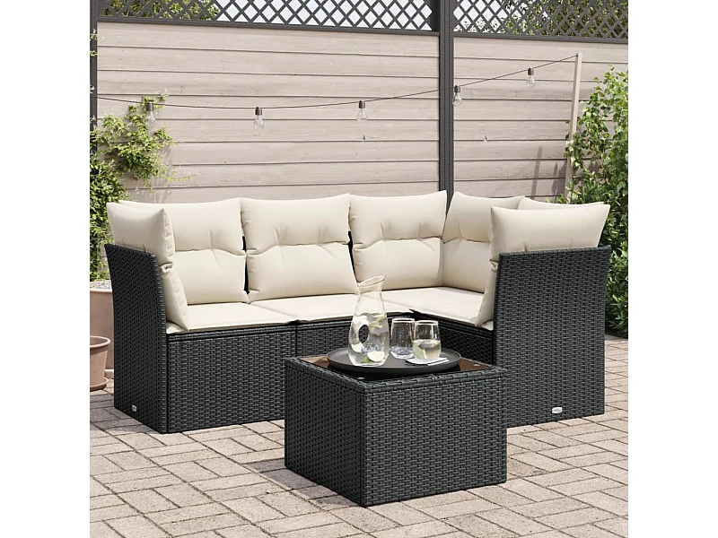 Set Divani da Giardino 5 pz con Cuscini in Polyrattan Nero