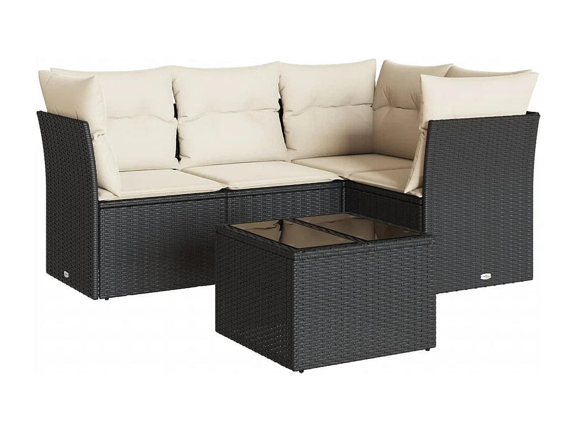 Set Divani da Giardino 5 pz con Cuscini in Polyrattan Nero
