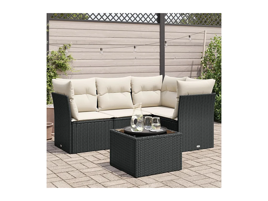 Salon de jardin 5 pcs avec coussins noir résine tressée