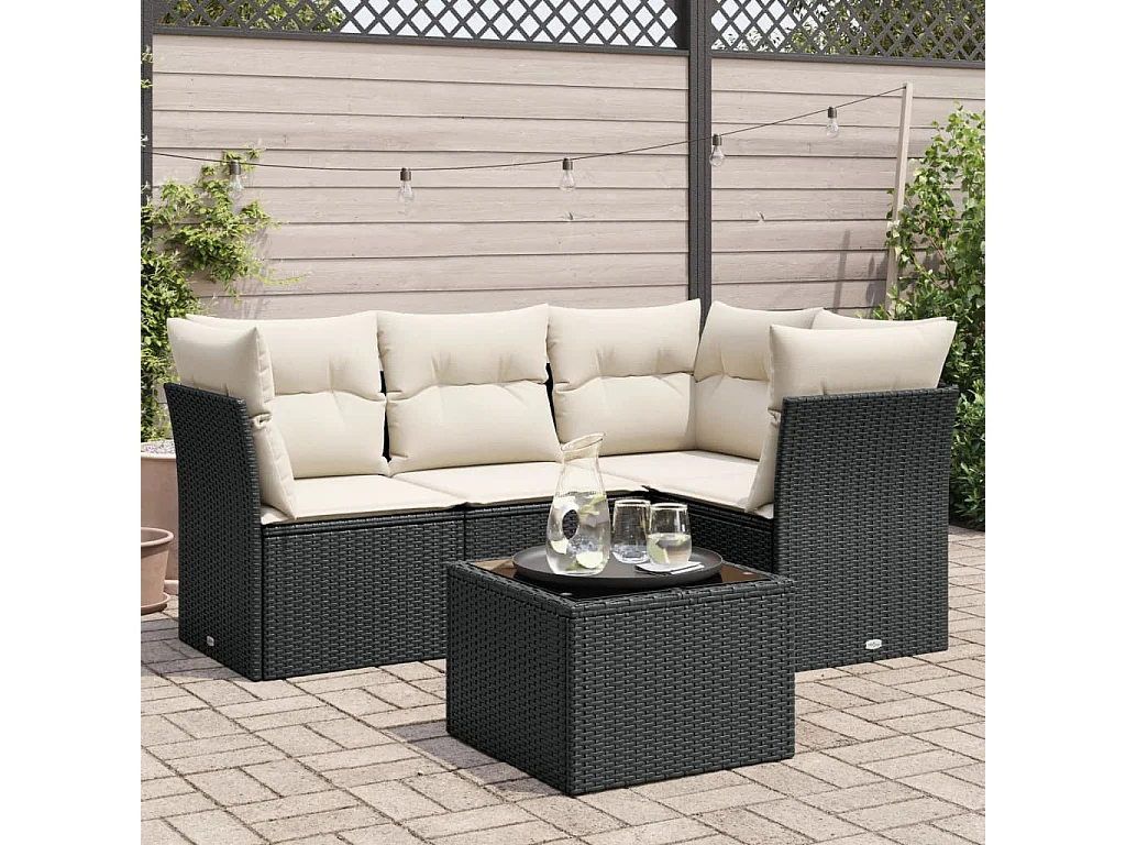 Set Divani da Giardino 5 pz con Cuscini in Polyrattan Nero