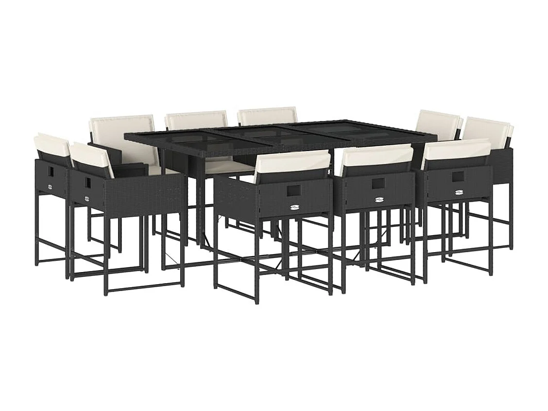 11-delige Tuinset met kussens poly rattan zwart