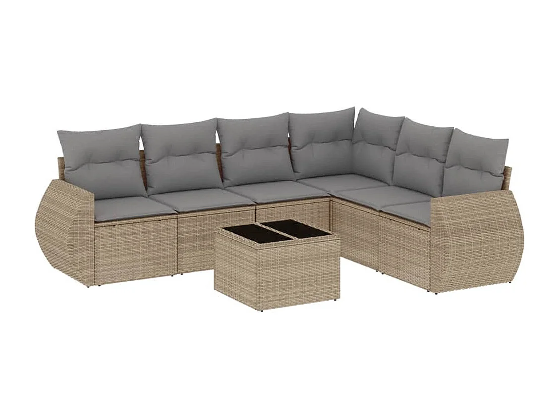 Salon de jardin avec coussins 7 pcs beige résine tressée