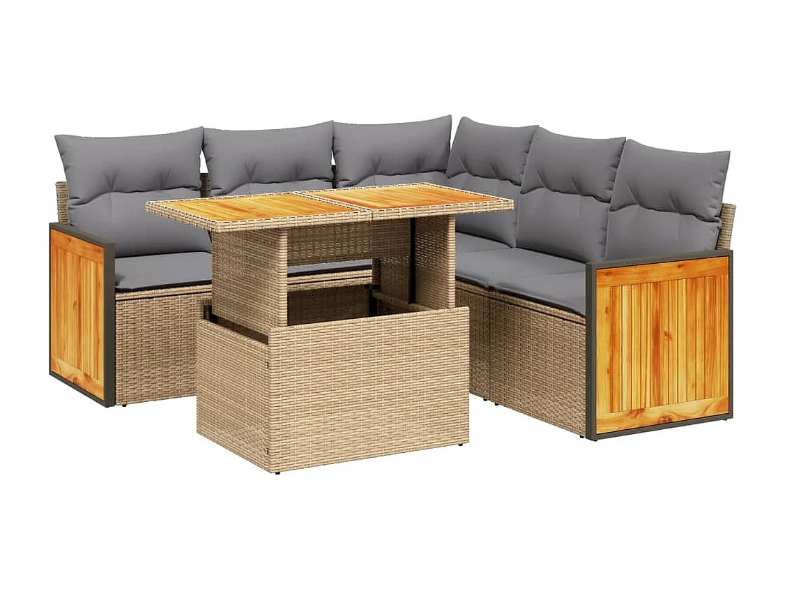 Salon de jardin avec coussins 6 pcs beige résine tressée