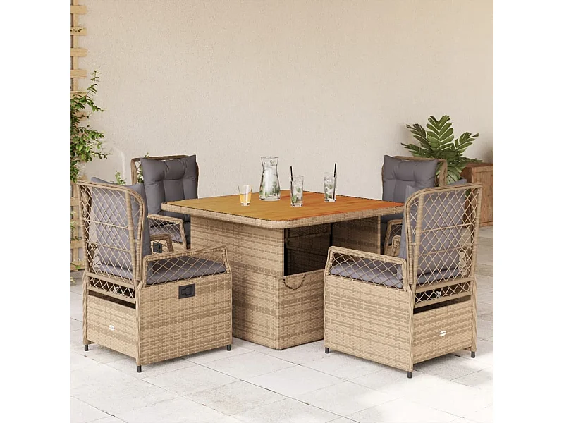 Set da Pranzo da Giardino 5 pz con Cuscini Beige in Polyrattan
