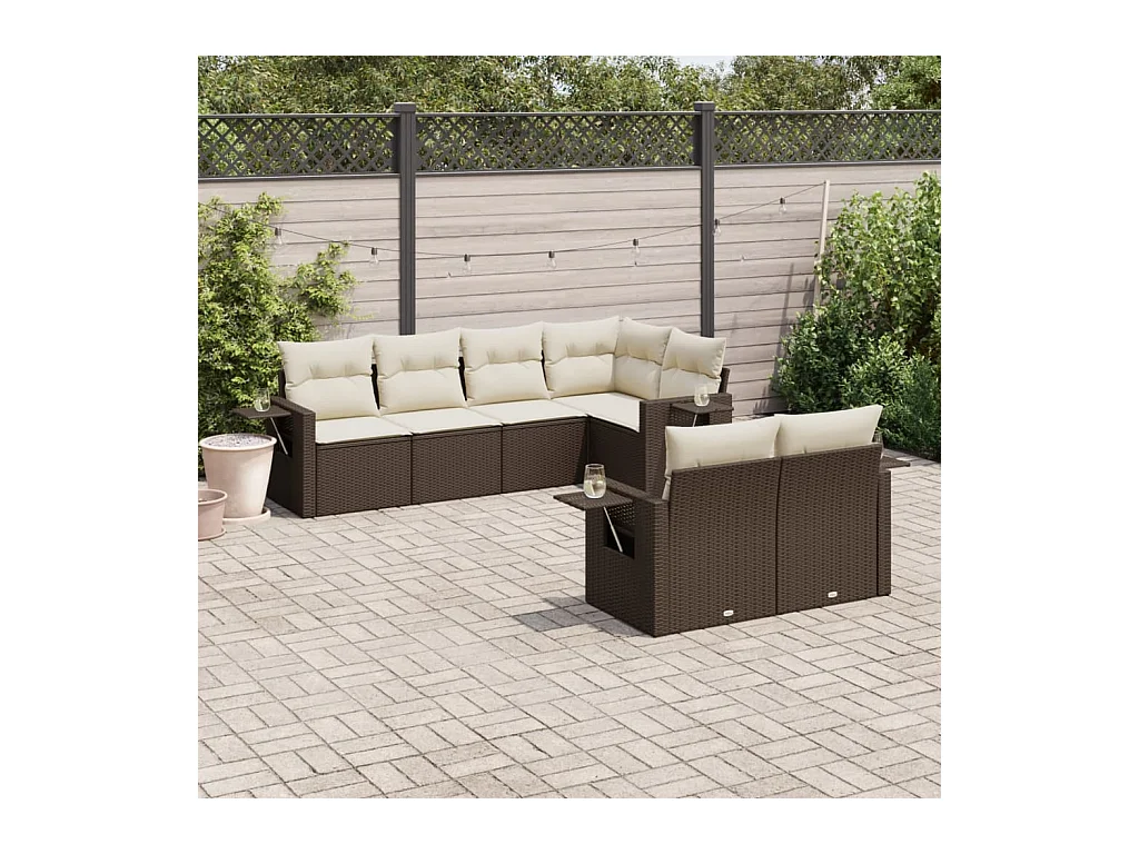 Salon de jardin avec coussins 7 pcs marron résine tressée