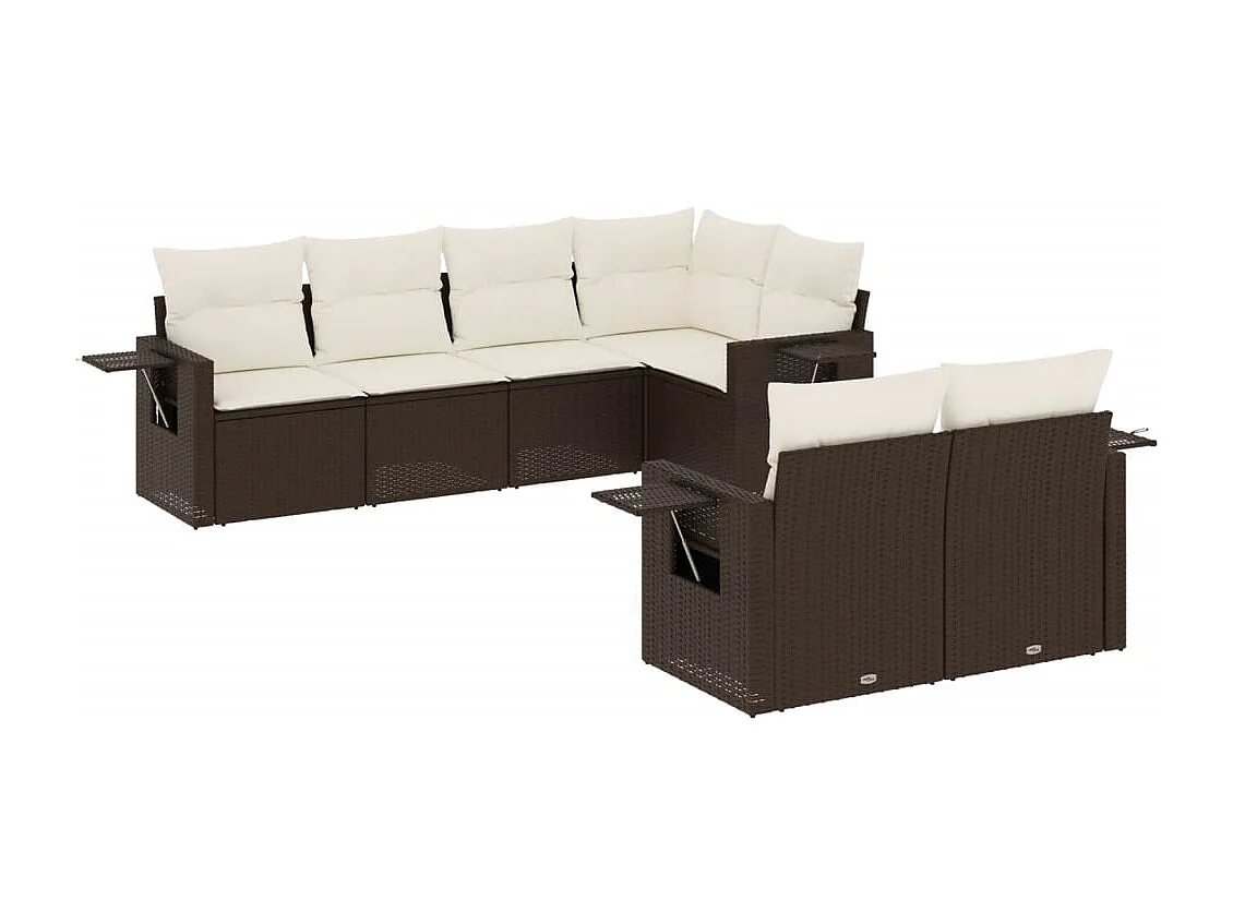 Salon de jardin avec coussins 7 pcs marron résine tressée