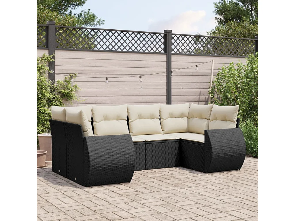 6-tlg. Garten-Sofagarnitur mit Kissen Schwarz Poly Rattan