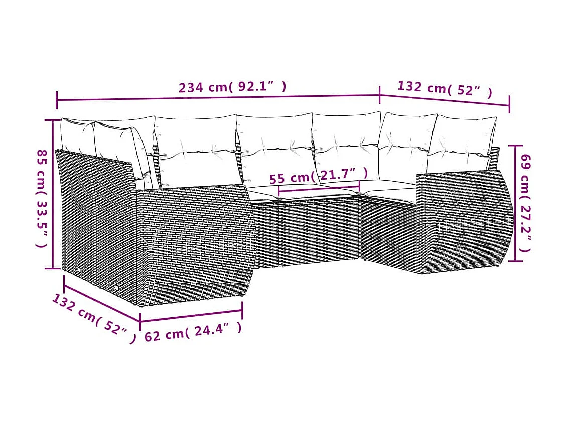 6-tlg. Garten-Sofagarnitur mit Kissen Schwarz Poly Rattan