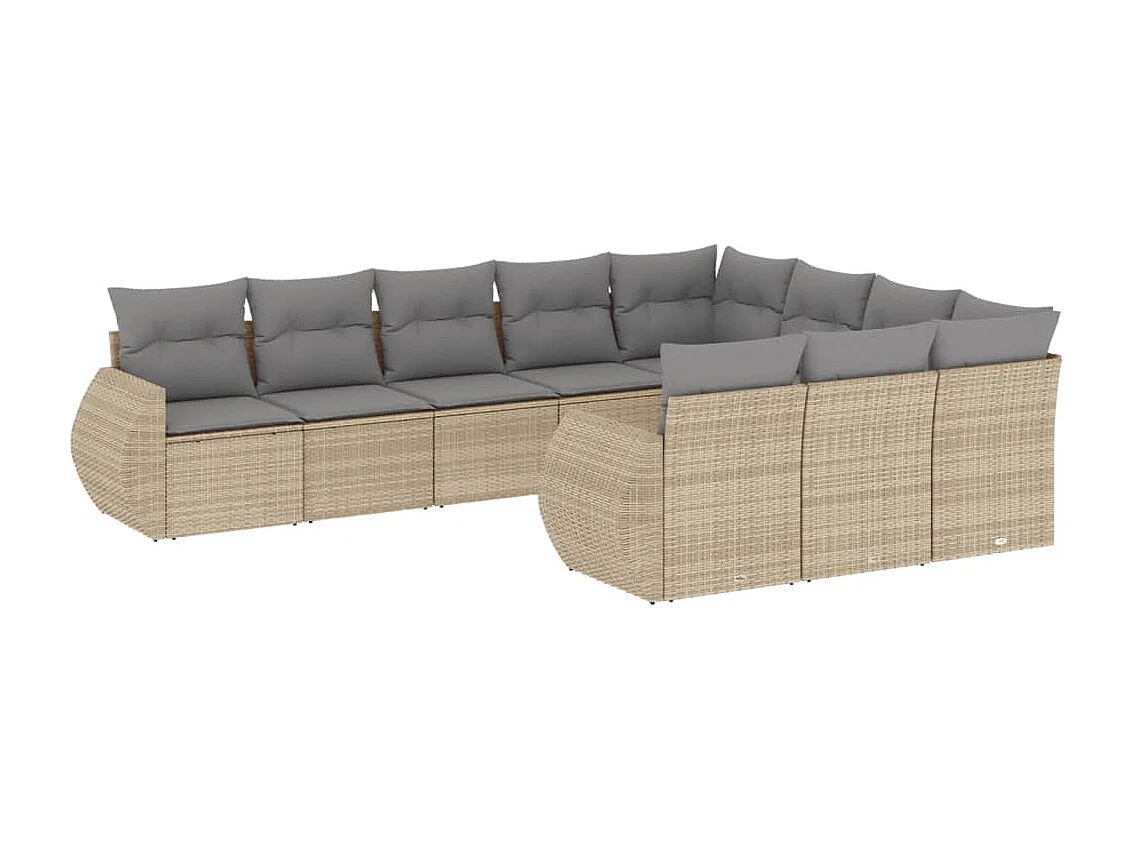 Set Divano da Giardino 10 pz con Cuscini Beige in Polyrattan