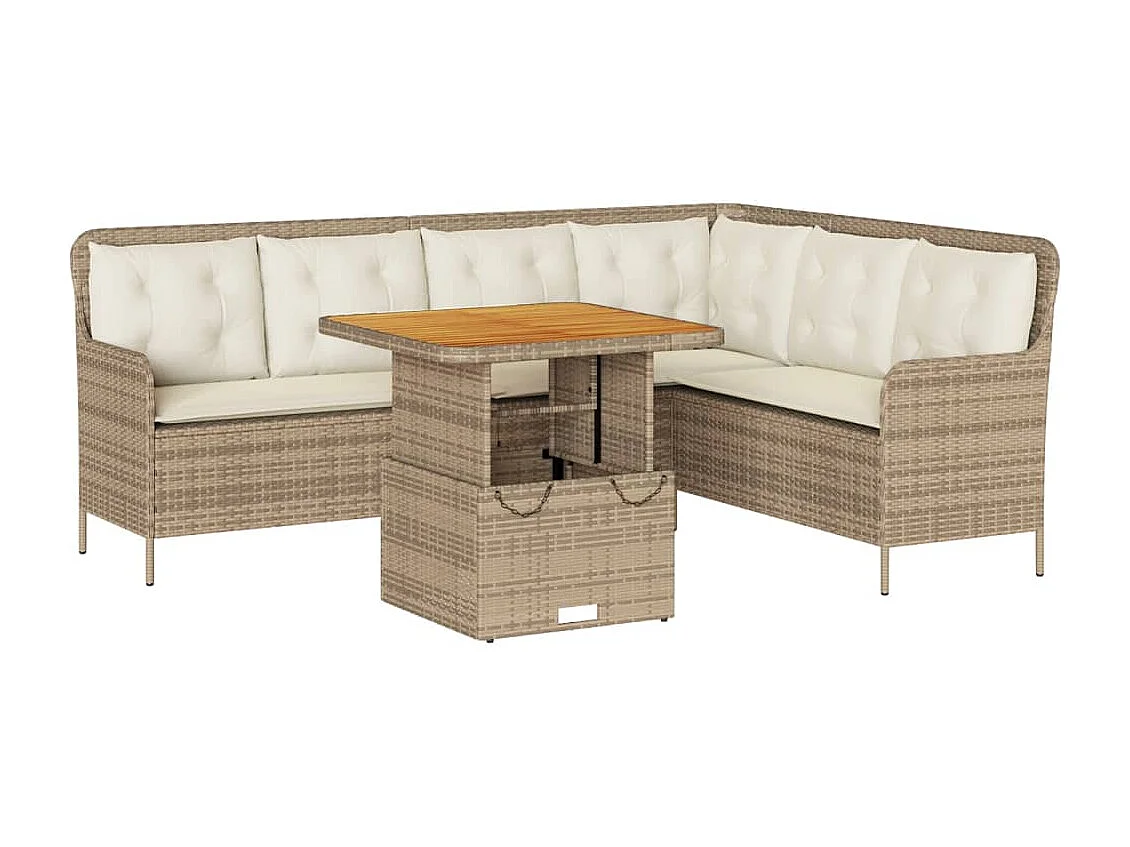 2-tlg. Garten-Sofagarnitur mit Kissen Beige Poly Rattan