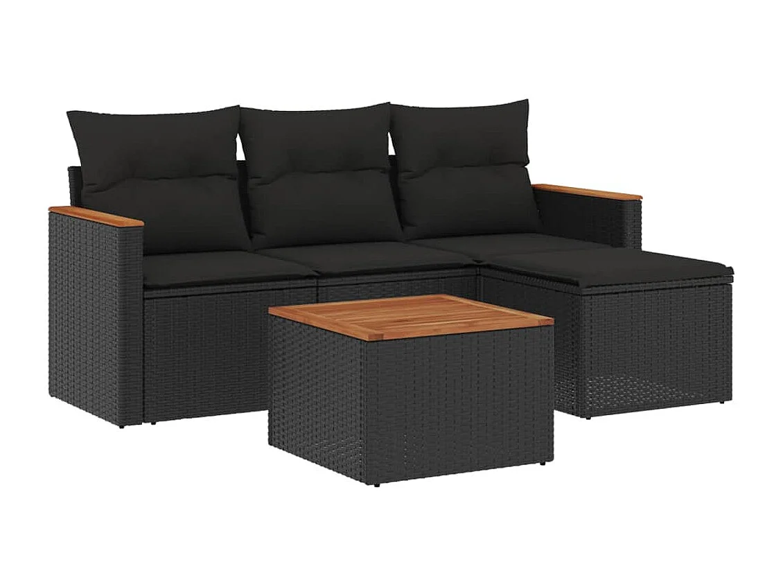 Set Divani da Giardino 5 pz con Cuscini in Polyrattan Nero