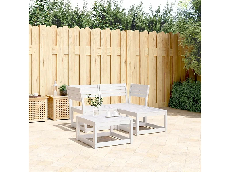 Salon de jardin 3 pcs blanc bois de pin massif