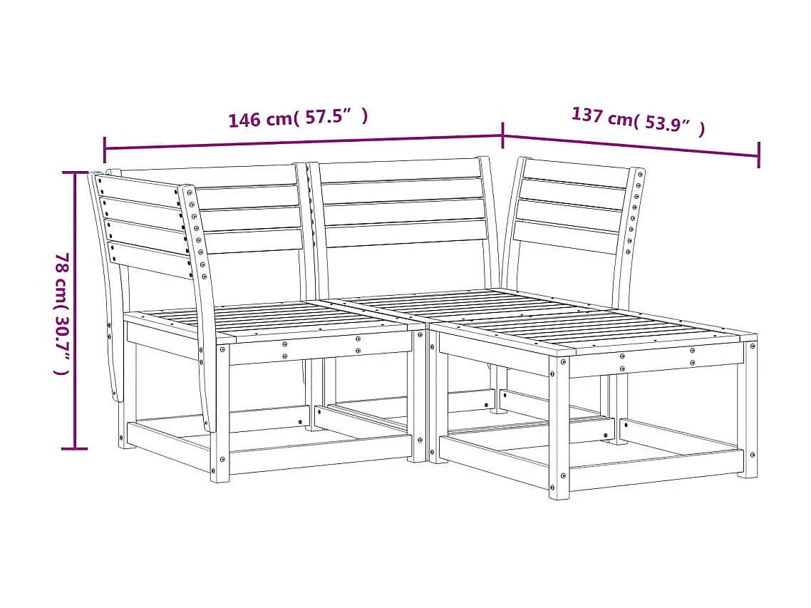 3-delige Loungeset massief grenenhout wit