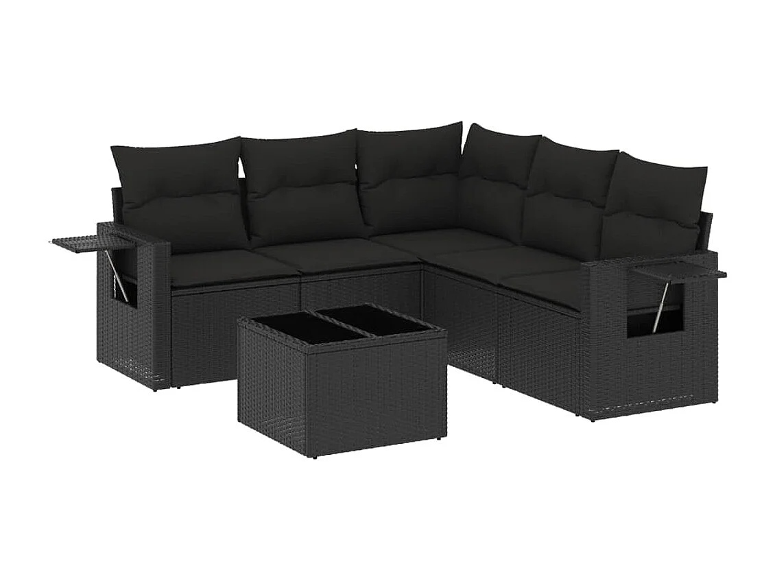 Salon de jardin 6 pcs avec coussins noir résine tressée