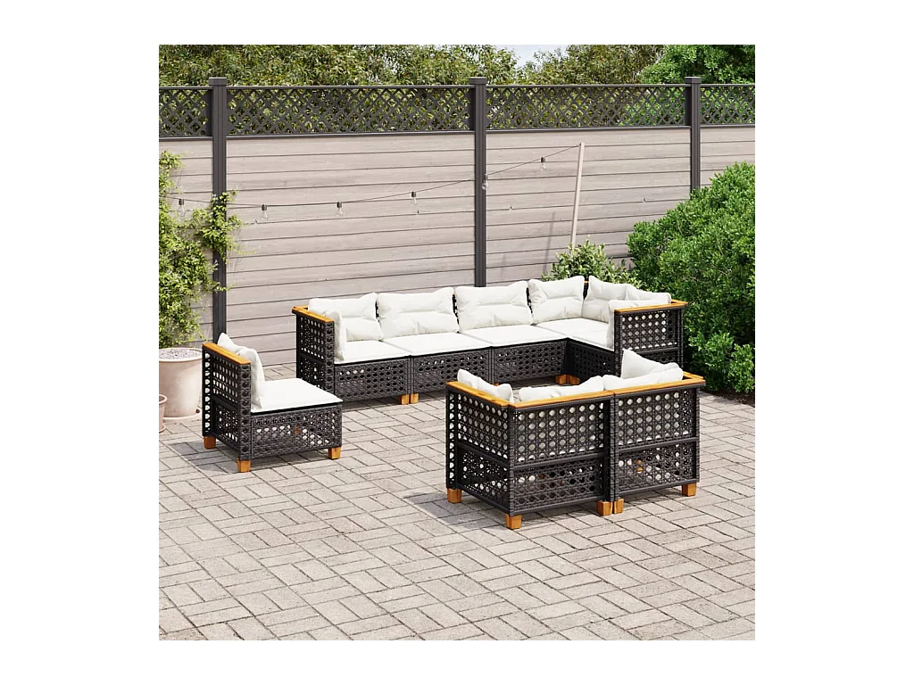Set de sofás de jardín 8 piezas y cojines ratán sintético negro