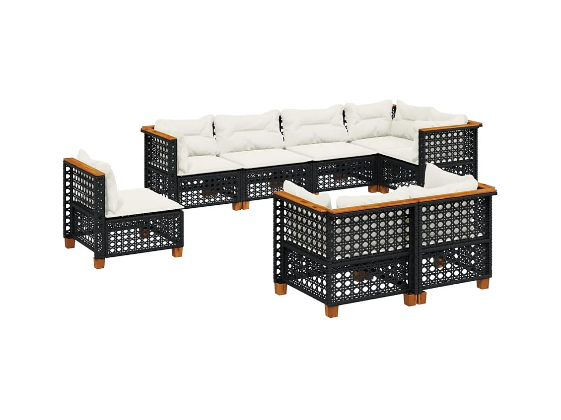 Salon de jardin 8 pcs avec coussins noir résine tressée