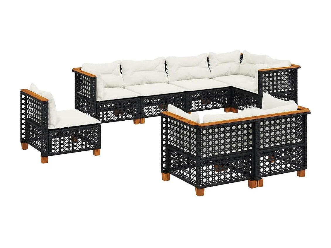 Set de sofás de jardín 8 piezas y cojines ratán sintético negro