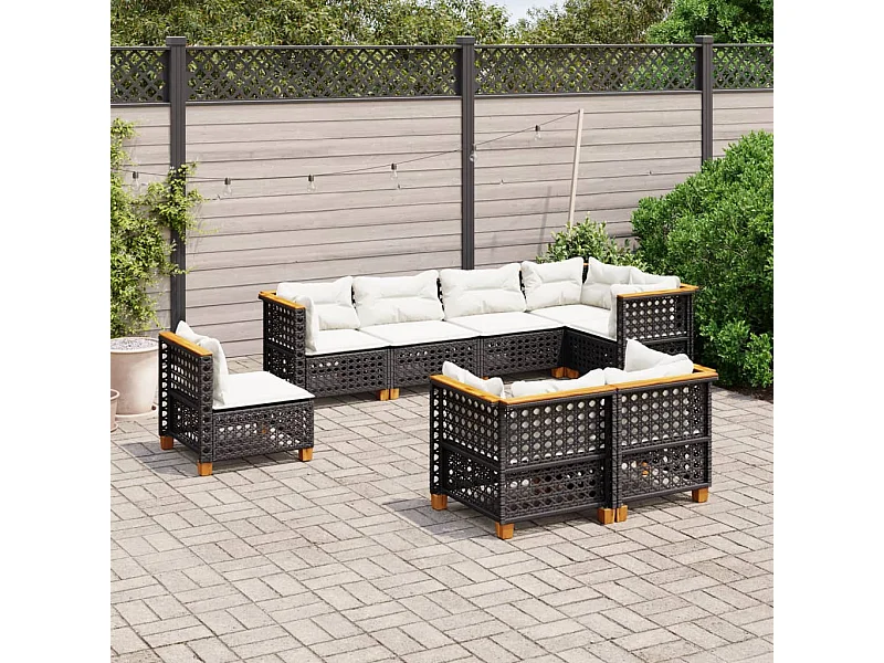 Set de sofás de jardín 8 piezas y cojines ratán sintético negro
