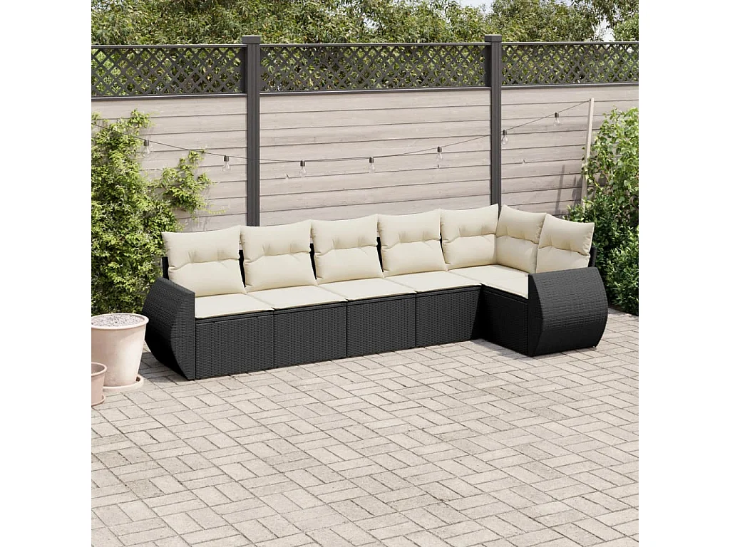 Set Divano da Giardino 6 pz con Cuscini Nero in Polyrattan