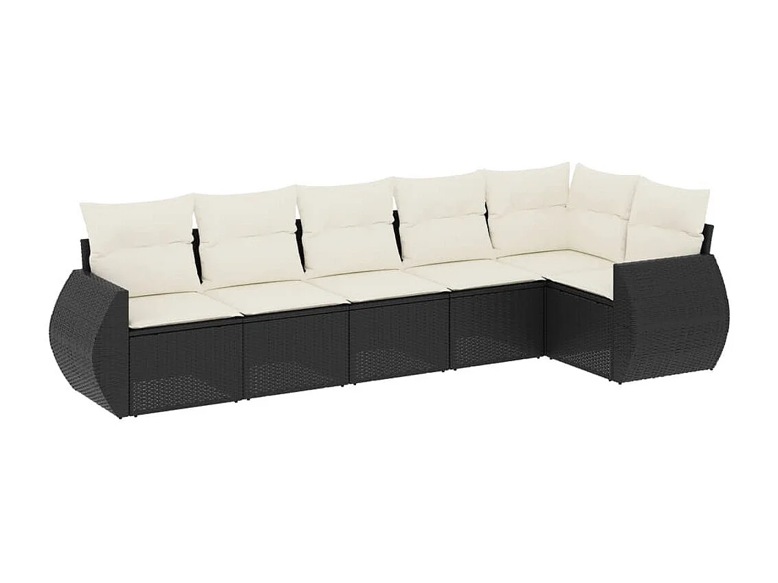 Set Divano da Giardino 6 pz con Cuscini Nero in Polyrattan