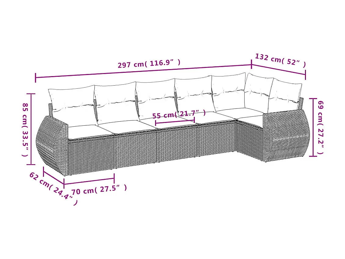 Set Divano da Giardino 6 pz con Cuscini Nero in Polyrattan
