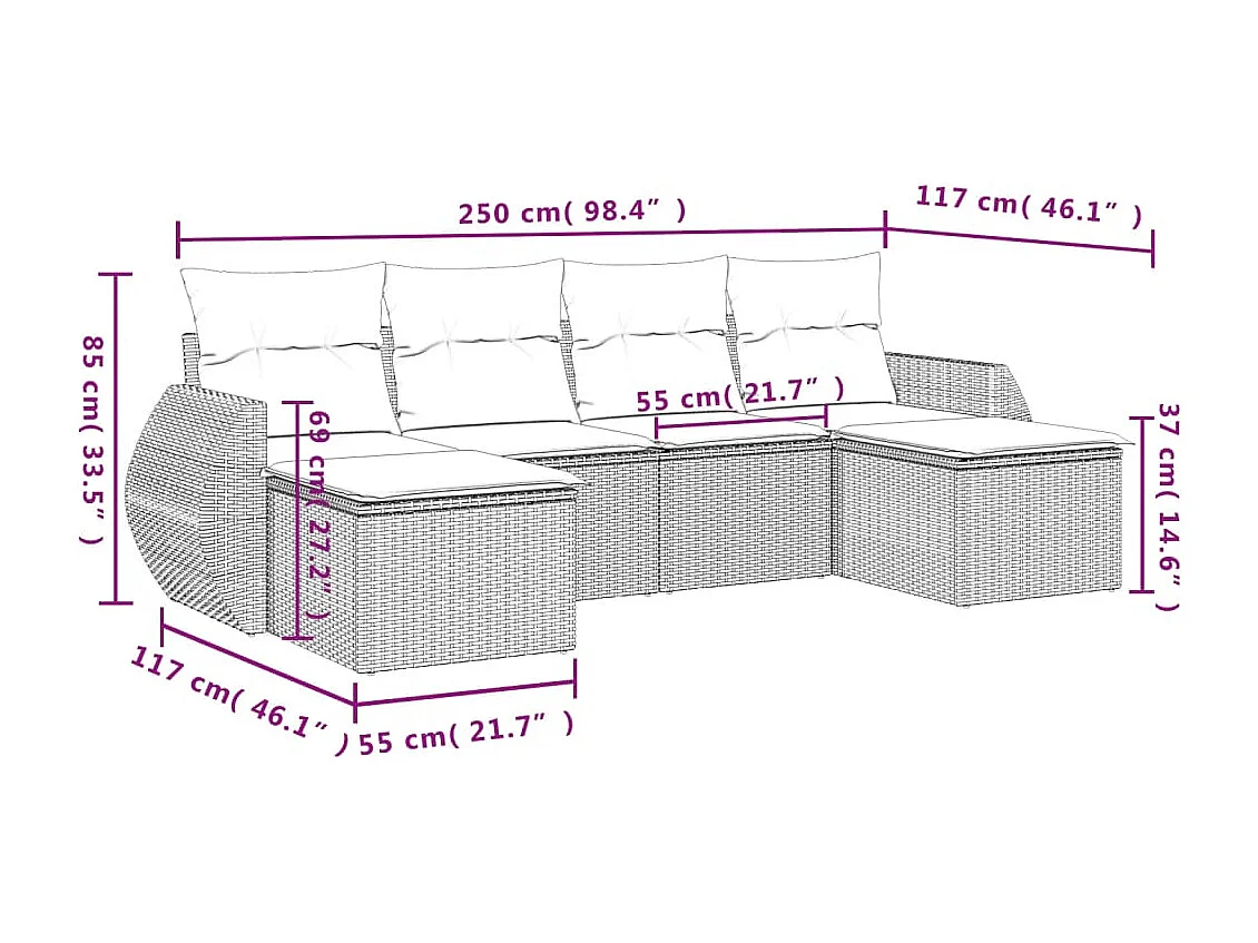 Set Divano da Giardino 6 pz con Cuscini Beige in Polyrattan