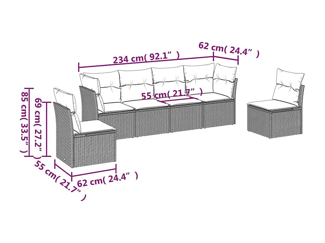 Set Divano da Giardino 6 pz con Cuscini Beige in Polyrattan