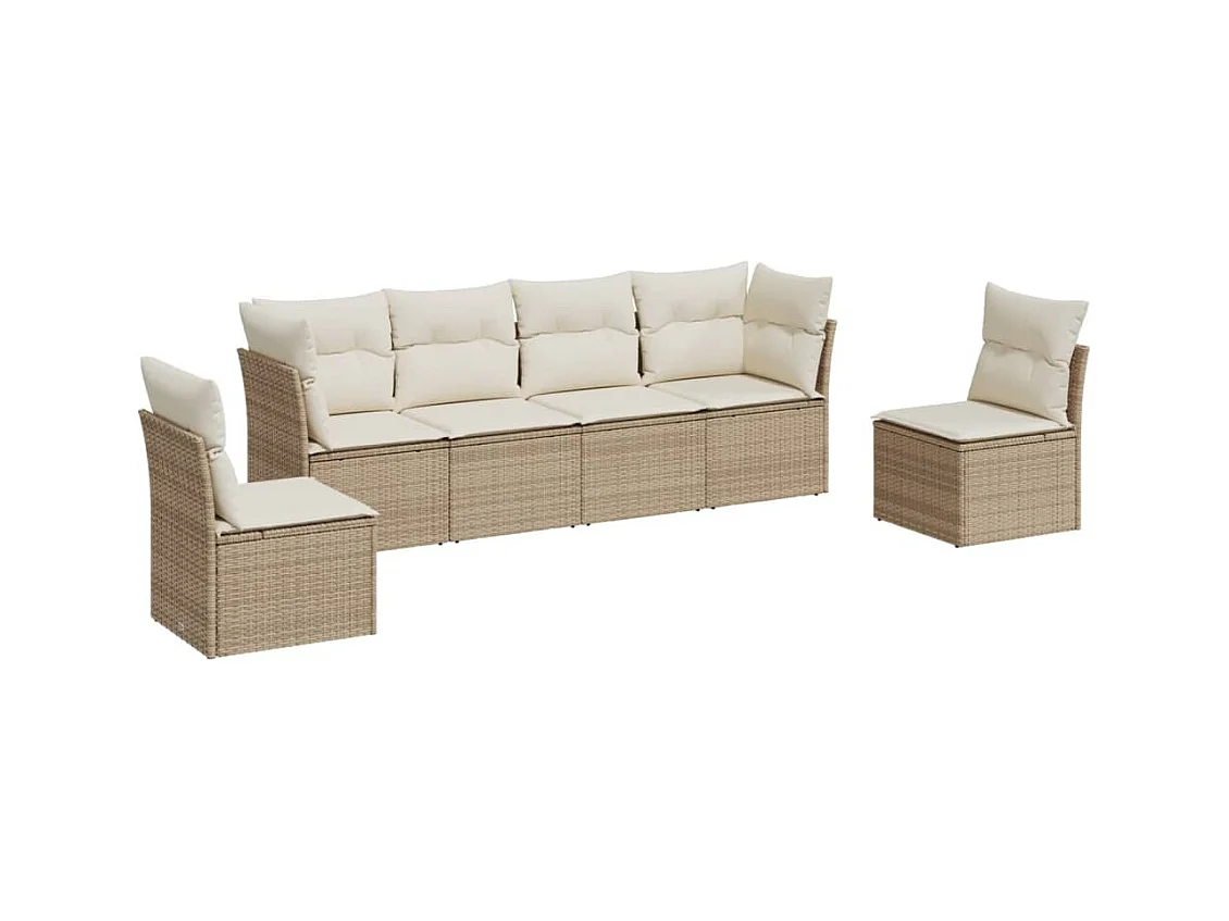 Salon de jardin avec coussins 6 pcs beige résine tressée