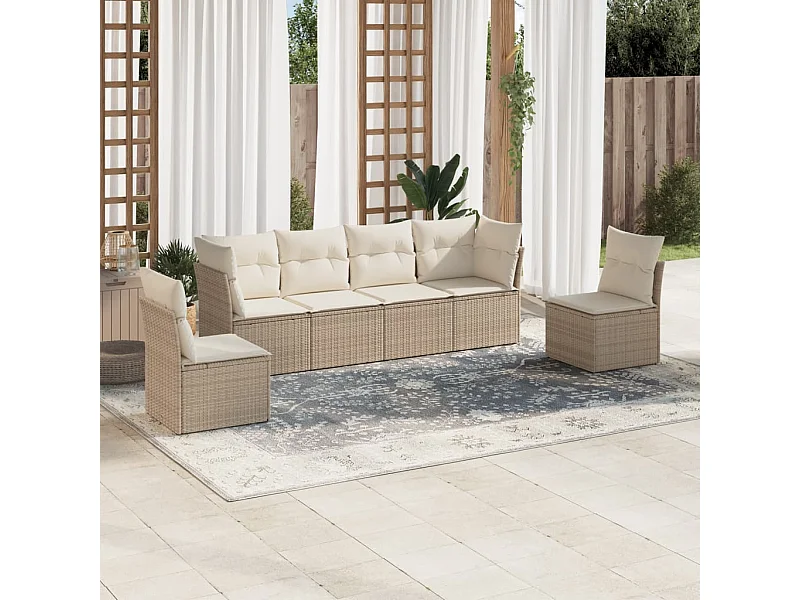 6 pcs conjunto de sofás p/ jardim com almofadões vime PE bege