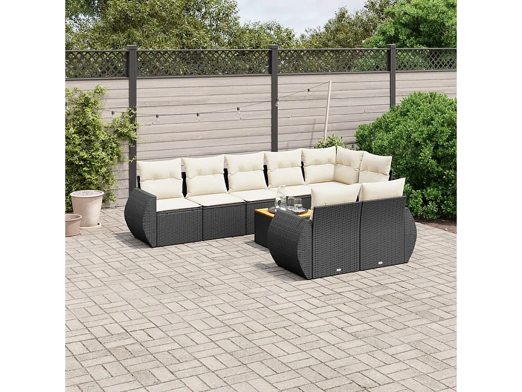 Set Divani da Giardino 9 pz con Cuscini Nero in Polyrattan