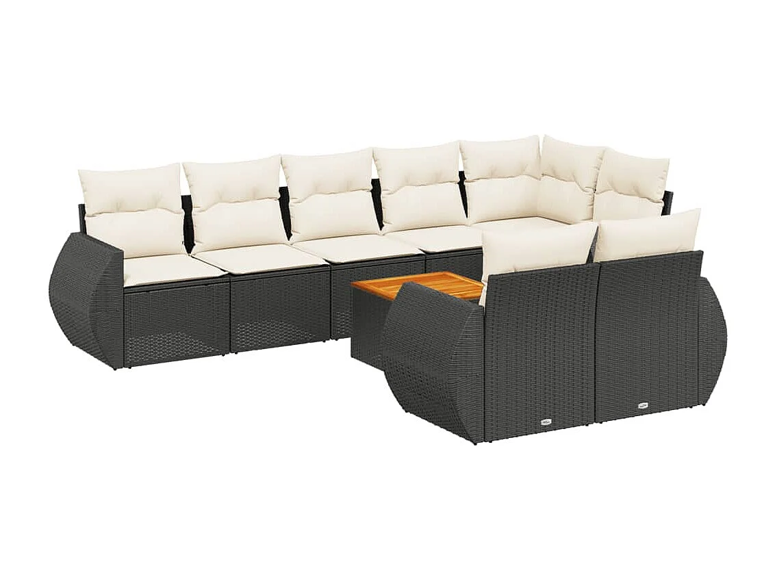 Set Divani da Giardino 9 pz con Cuscini Nero in Polyrattan