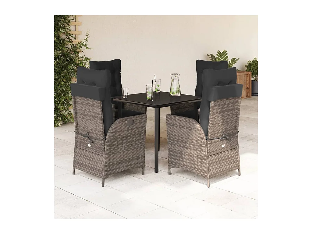 Ensemble à manger de jardin 5 pcs coussins gris résine tressée