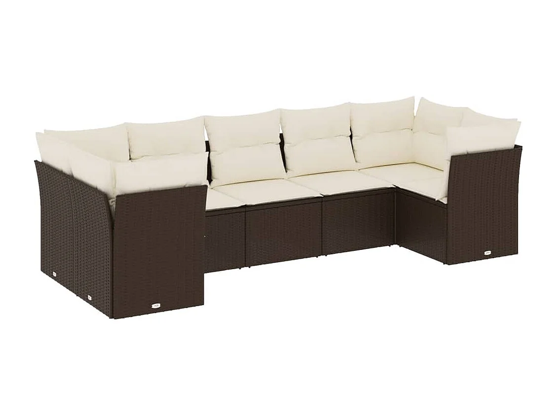 7-tlg. Garten-Sofagarnitur mit Kissen Braun Poly Rattan